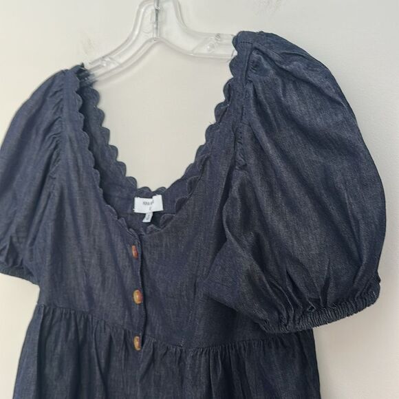 Kika Vargas x Target Puff Sleeve Peplum Top XS Navy Chambray Scalloped Neckline - Picture 6 of 10